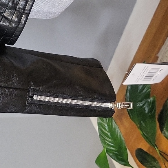 Vince Camuto Black Vegan Leather Moto Jacket with Silvertone Hardware-Size M - Picture 6 of 11